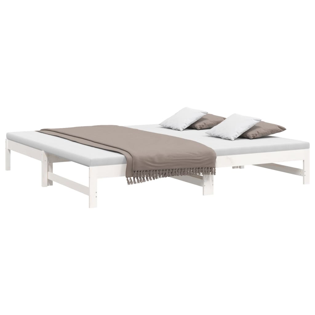 daybed med udtræk 2x(100x200) cm massivt fyrretræ hvid