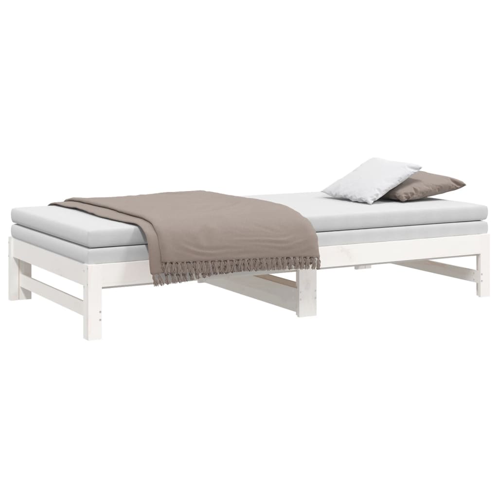 daybed med udtræk 2x(100x200) cm massivt fyrretræ hvid