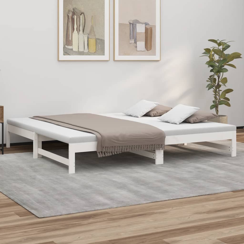 Daybed Med Udtræk Massivt Fyrretræ - Hvid / 205.5 x 198 x 30 cm
