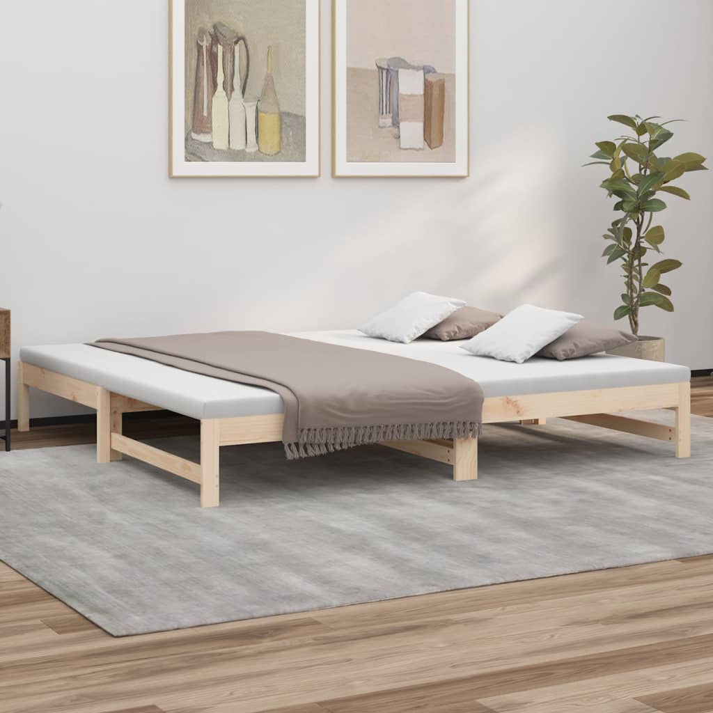 daybed med udtræk 2x(90x200) cm massivt fyrretræ billede