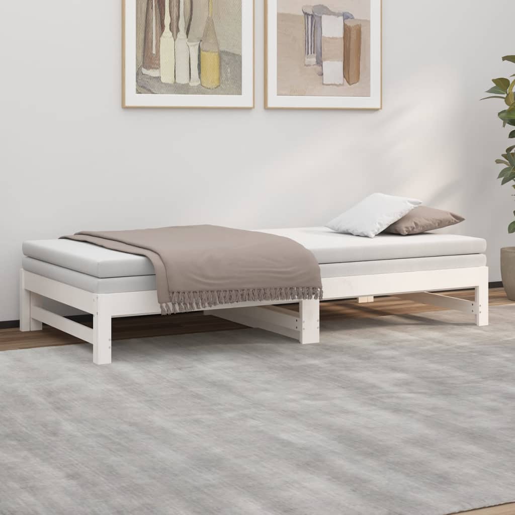 daybed med udtræk 2x(80x200) cm massivt fyrretræ hvid