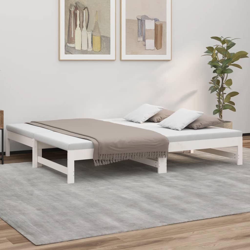 daybed med udtræk 2x(90x190) cm massivt fyrretræ hvid billede