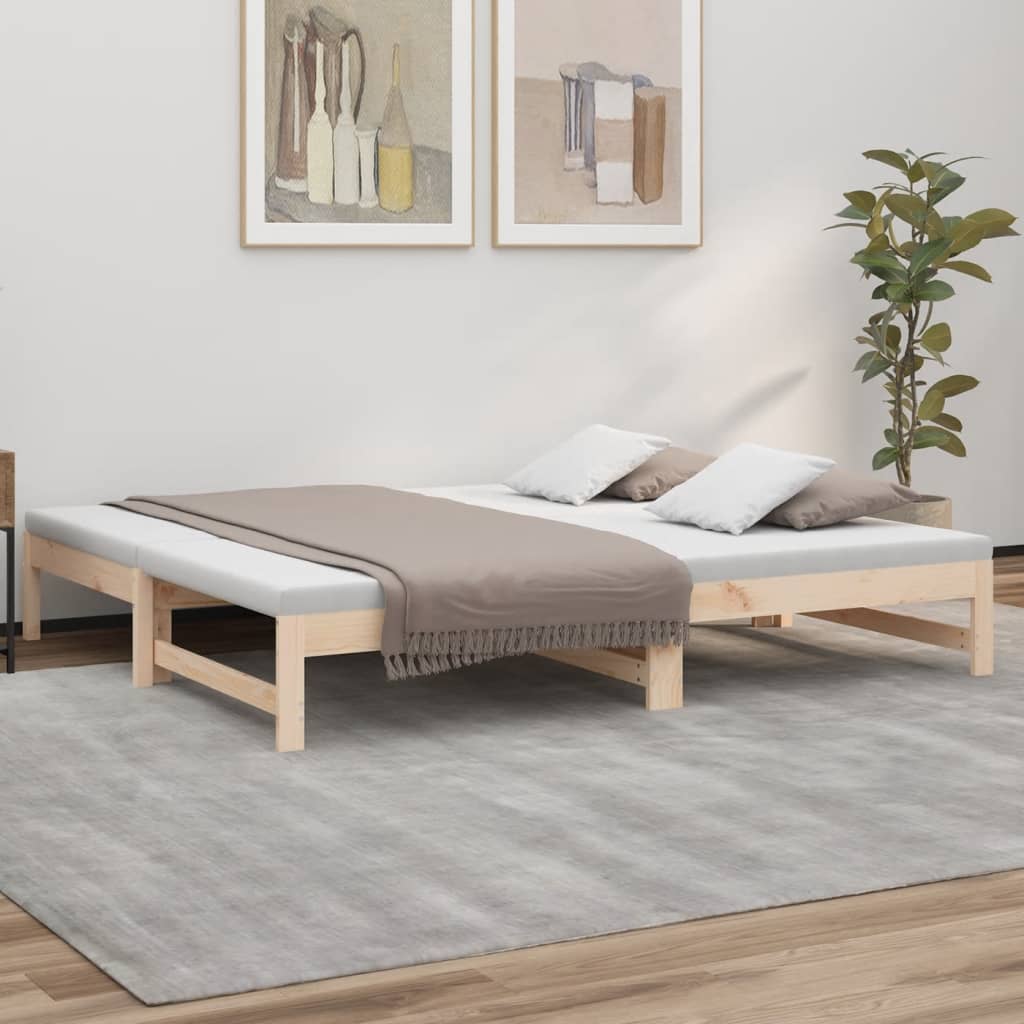 daybed med udtræk 2x(75x190) cm massivt fyrretræ billede