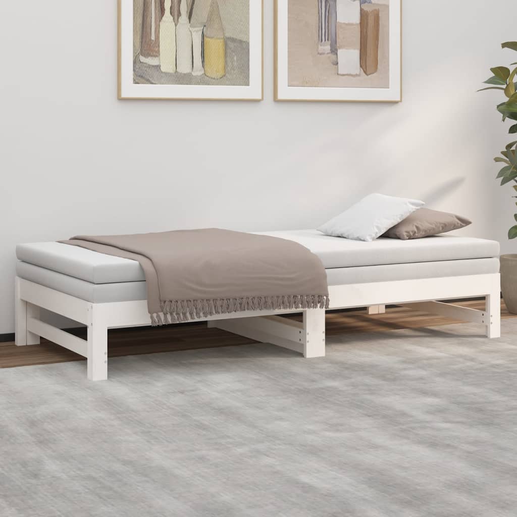 daybed med udtræk 2x(75x190) cm massivt fyrretræ hvid
