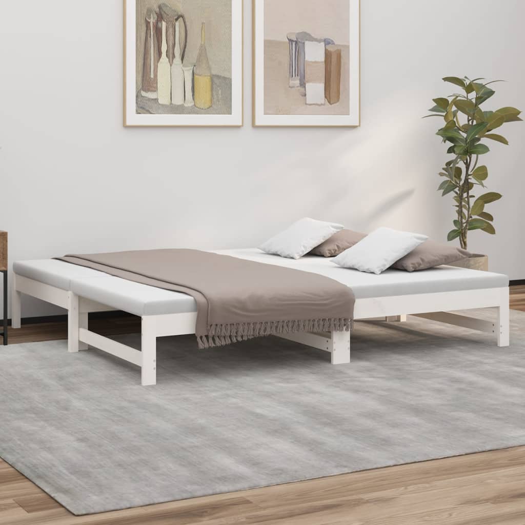 Daybed Med Udtræk Massivt Fyrretræ - Hvid / 195.5 x 148 x 30 cm