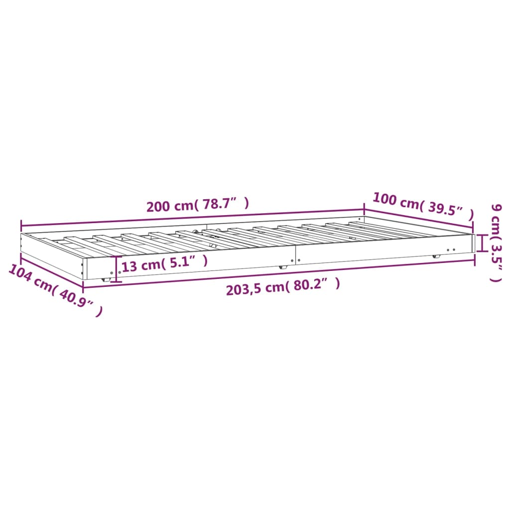 sengeramme 100x200 cm massivt fyrretræ gyldenbrun