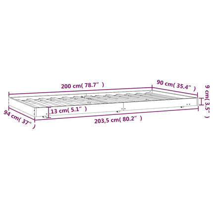 sengeramme uden madras 90x200 cm massivt fyrretræ