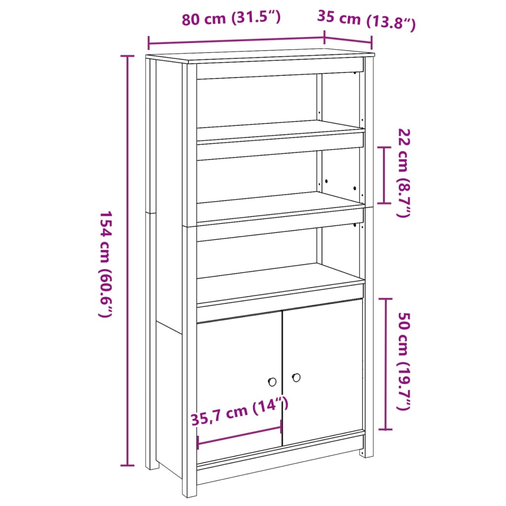 skab 80x35x154 cm massivt fyrretræ gyldenbrun