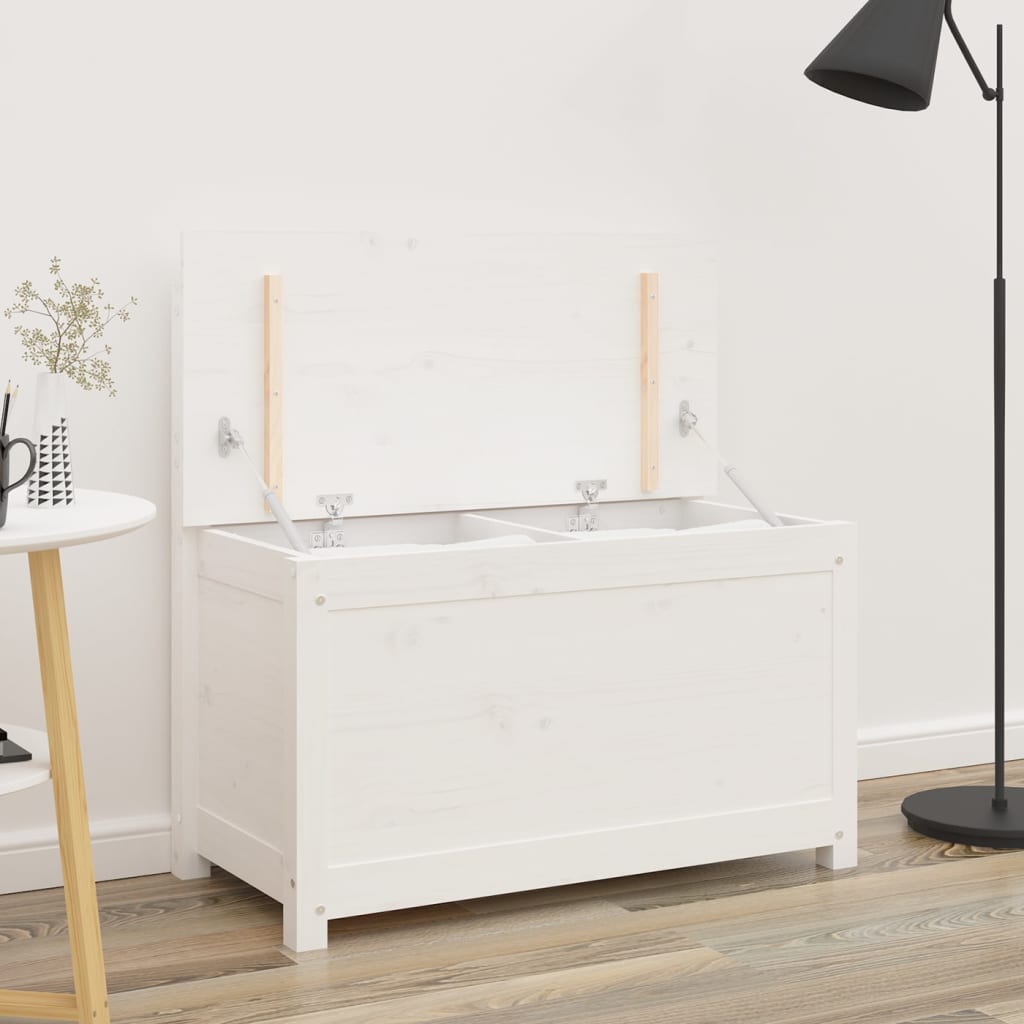 Opbevaringsbænk med ryglæn 80×41×77 cm - massivt fyrretræ, hvid