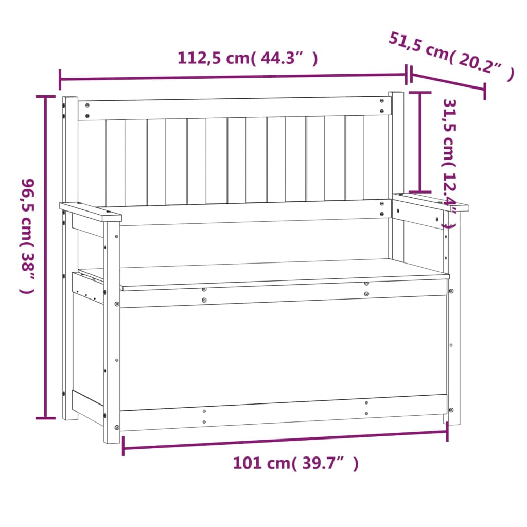 bænk 112,5x51x,5x96,5 cm massivt fyrretræ hvid