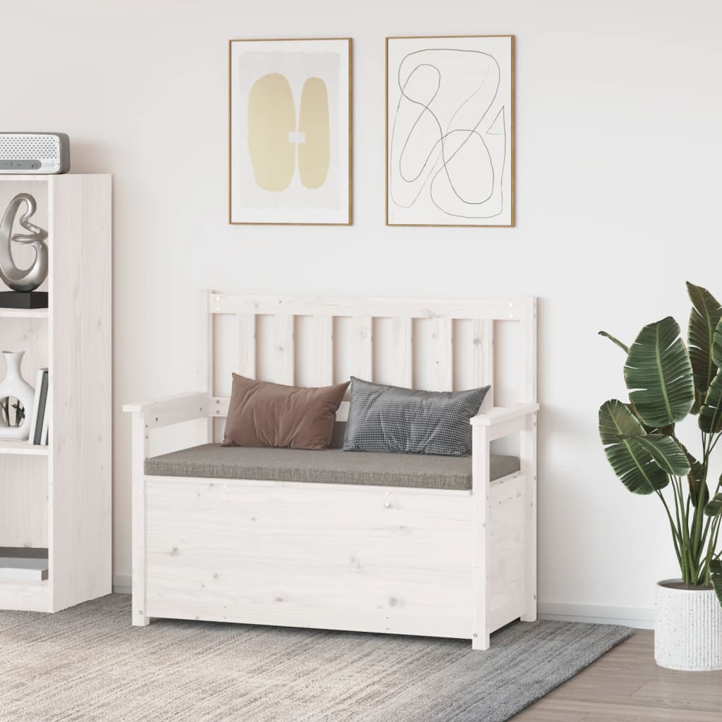 bænk 112,5x51x,5x96,5 cm massivt fyrretræ hvid billede