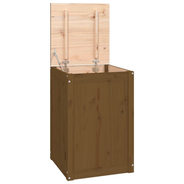 vasketøjskurv 44x44x66 cm massivt fyrretræ gyldenbrun