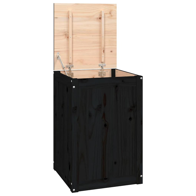 vasketøjskurv 44x44x66 cm massivt fyrretræ sort
