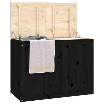vasketøjskurv 88,5x44x66 cm massivt fyrretræ sort