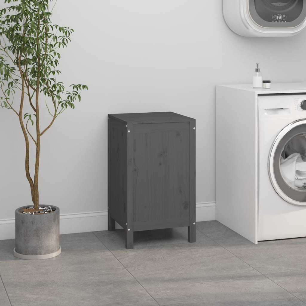 vasketøjskurv 44x44x76 cm massivt fyrretræ grå