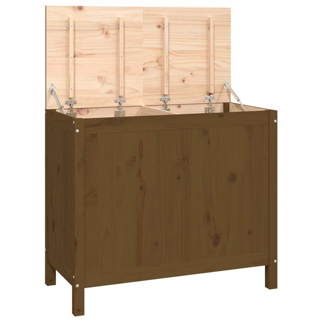 vasketøjskurv 88,5x44x76 cm massivt fyrretræ gyldenbrun