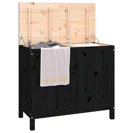 vasketøjskurv 88,5x44x76 cm massivt fyrretræ sort