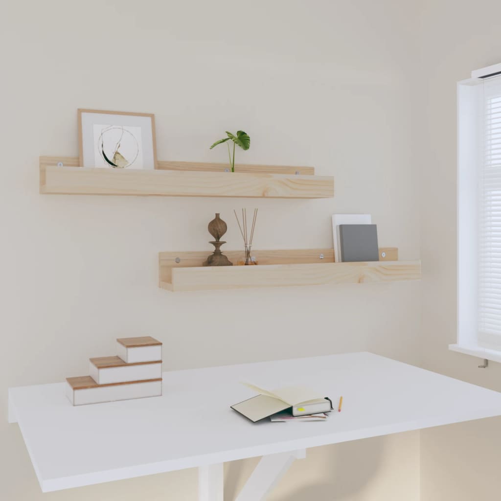 væghylder 2 stk. 80x12x9 cm massivt fyrretræ