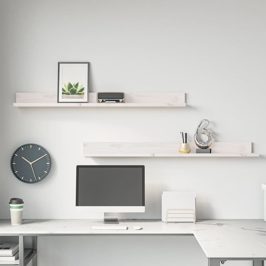 væghylder 2 stk. 110x11x9 cm massivt fyrretræ hvid