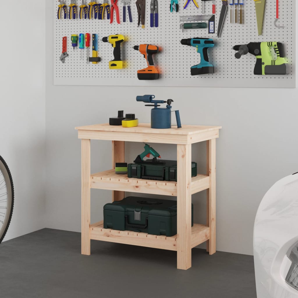 arbejdsbord 78,5x50x80 cm massivt fyrretræ billede