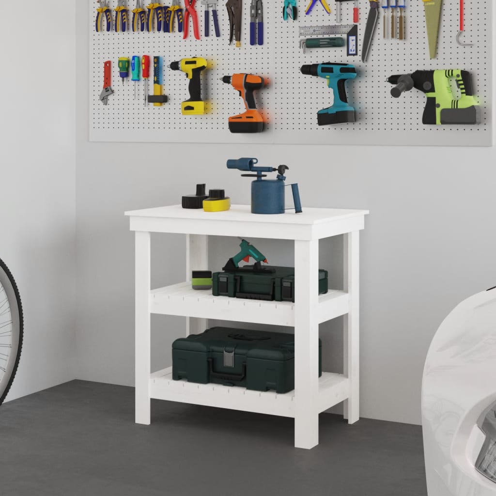 arbejdsbord 78,5x50x80 cm massivt fyrretræ hvid billede