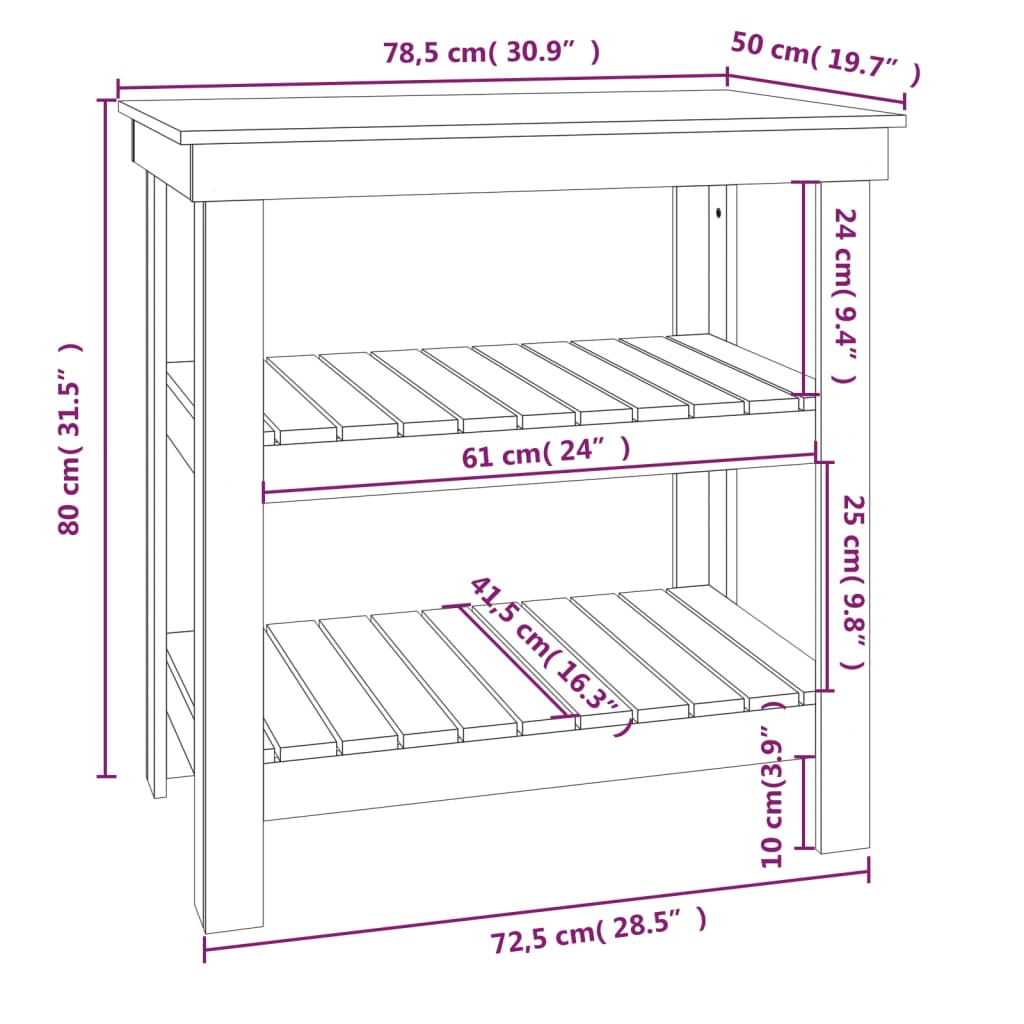arbejdsbord 78,5x50x80 cm massivt fyrretræ sort