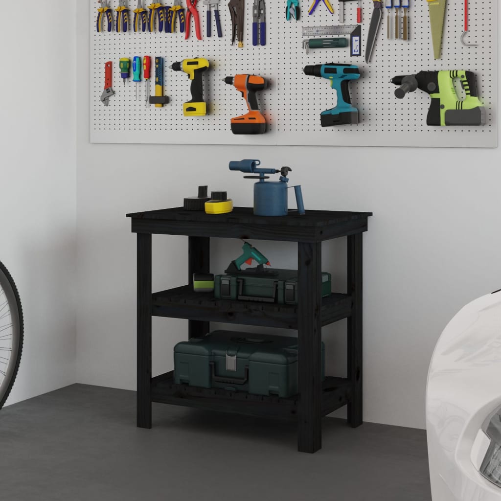 arbejdsbord 78,5x50x80 cm massivt fyrretræ sort billede