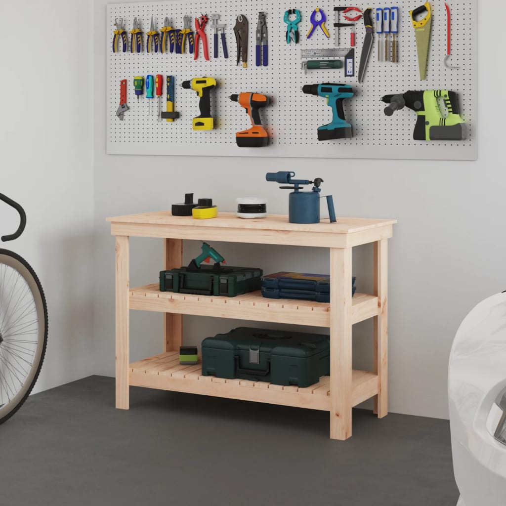 arbejdsbord 110,5x50x80 cm massivt fyrretræ billede
