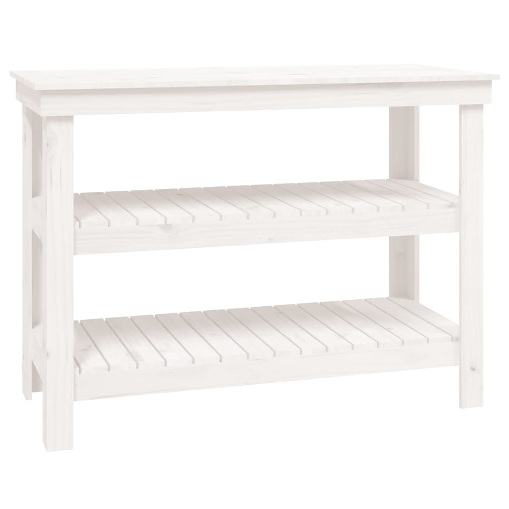 arbejdsbord 110,5x50x80 cm massivt fyrretræ hvid billede