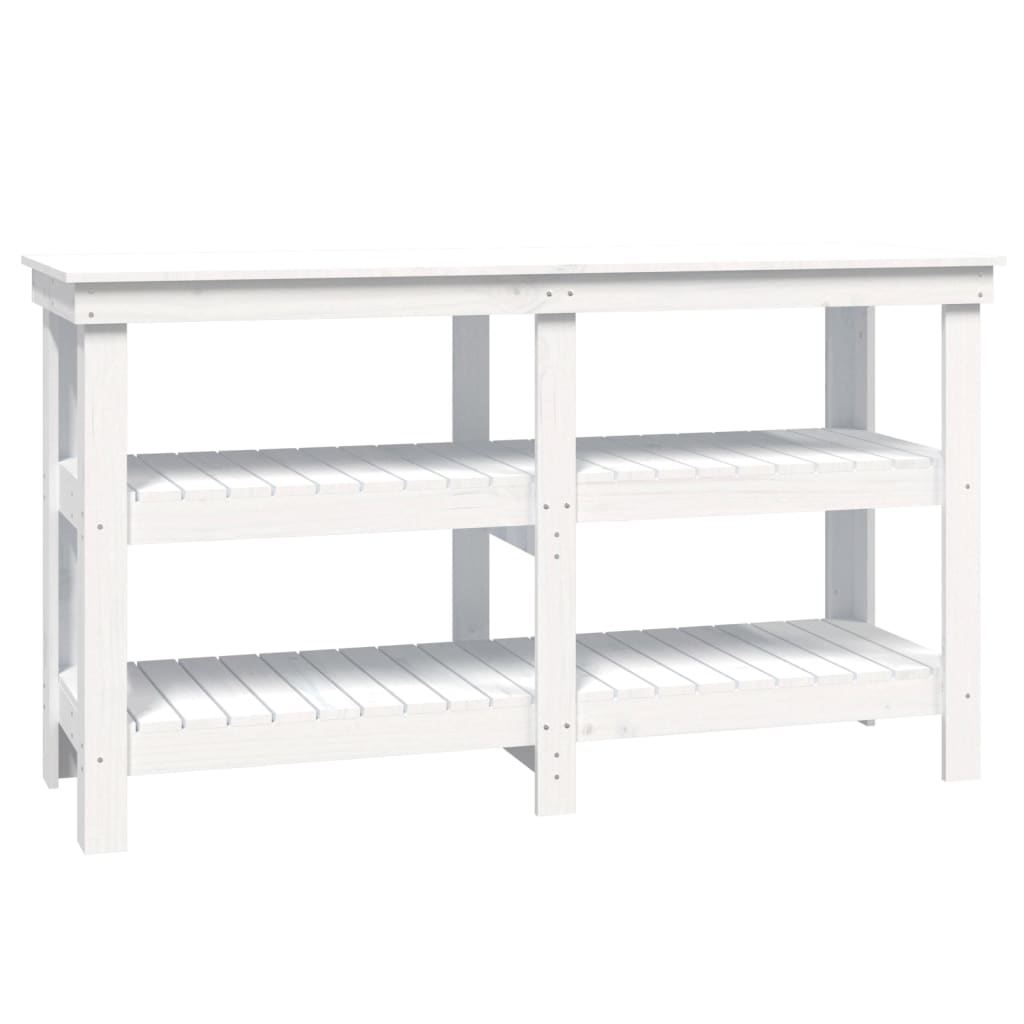 arbejdsbord 142,5x50x80 cm massivt fyrretræ hvid billede