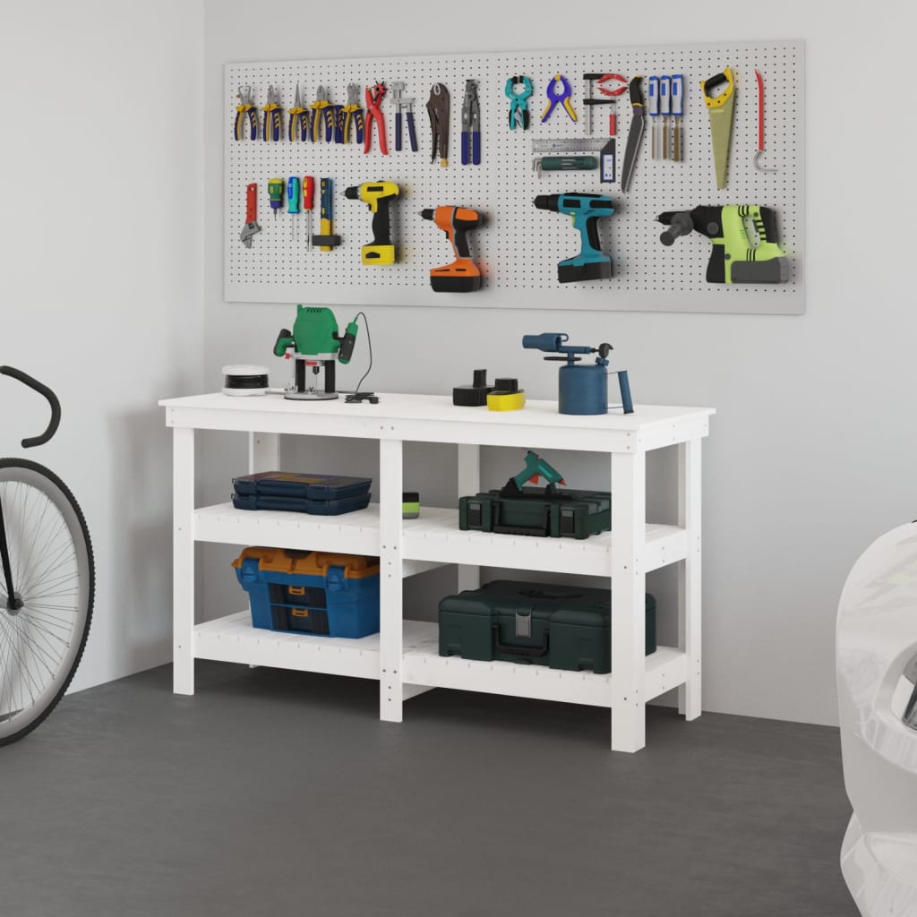 arbejdsbord 142,5x50x80 cm massivt fyrretræ hvid billede