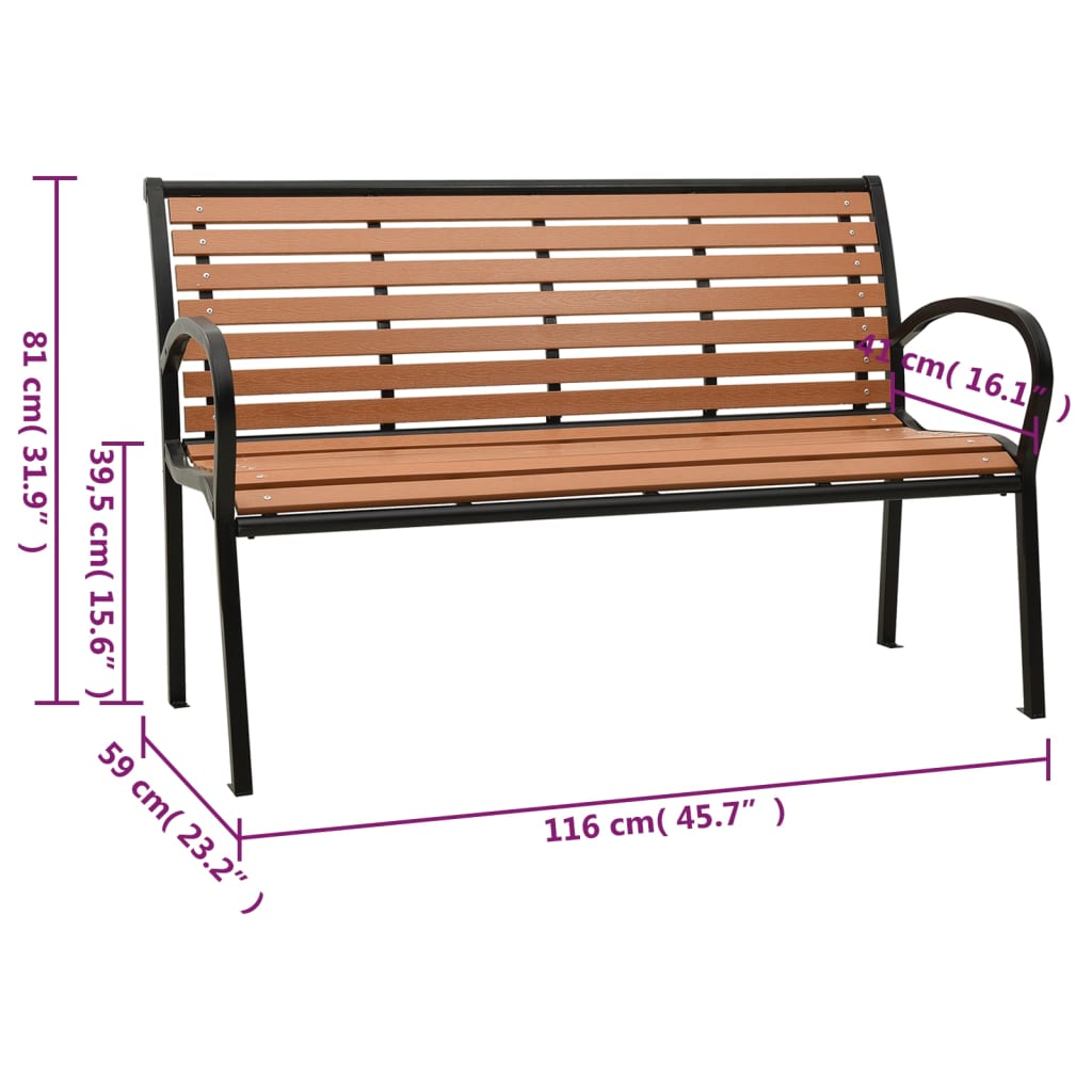 havebænk 116 cm stål og WPC sort og brun