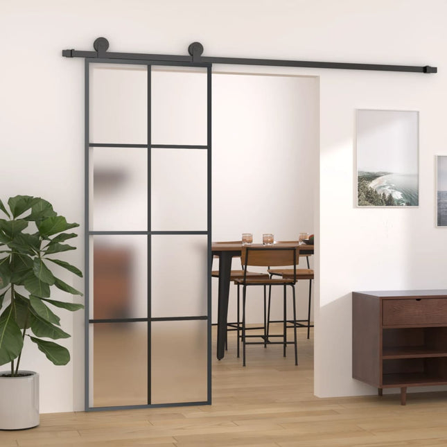 skydedør med hardwaresæt 76x205 cm sikkerhedsglas aluminium