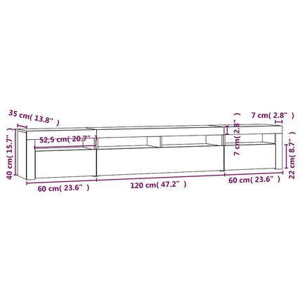 tv-skab med LED-lys 240x35x40 cm røget egetræ
