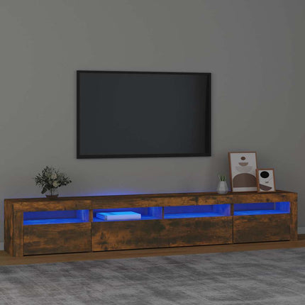 tv-skab med LED-lys 240x35x40 cm røget egetræ