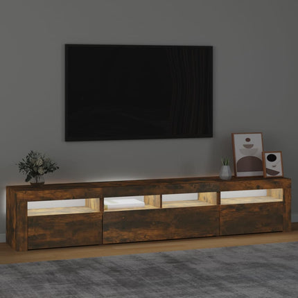 tv-skab med LED-lys 210x35x40 cm røget egetræ