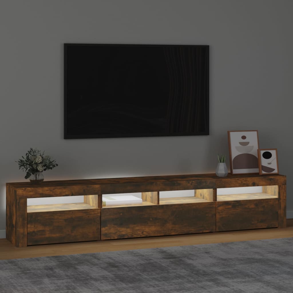 tv-skab med LED-lys 210x35x40 cm røget egetræ