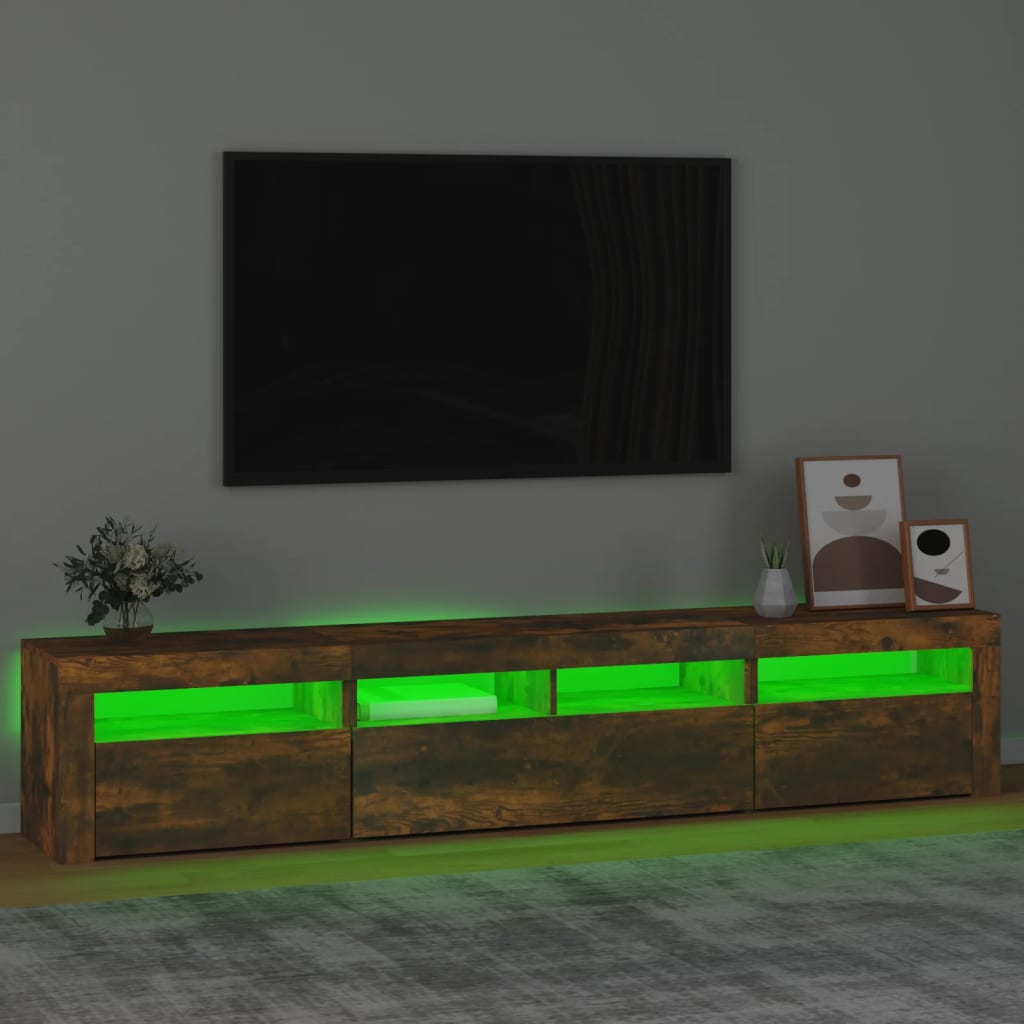 tv-skab med LED-lys 210x35x40 cm røget egetræ