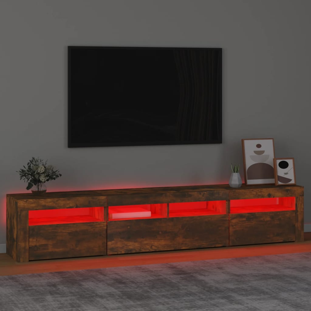 tv-skab med LED-lys 210x35x40 cm røget egetræ