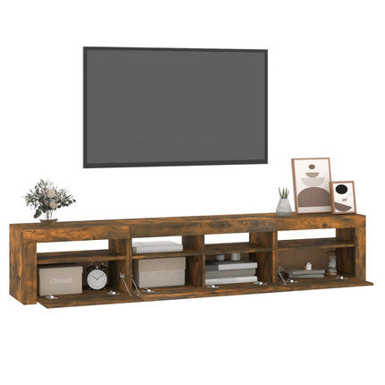 tv-skab med LED-lys 210x35x40 cm røget egetræ
