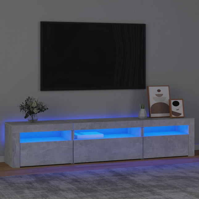 sengebord med LED-lys 195x35x40 cm betongrå