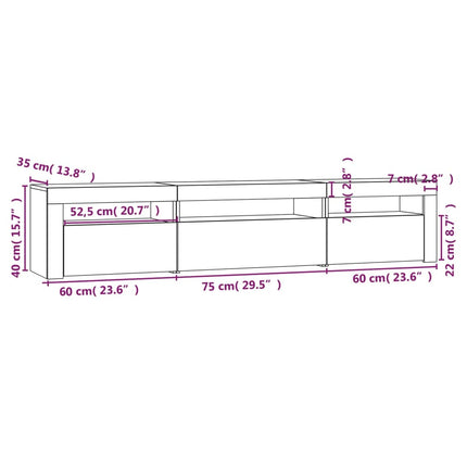 tv-bord med LED-lys 195x35x40 cm røget egetræsfarve