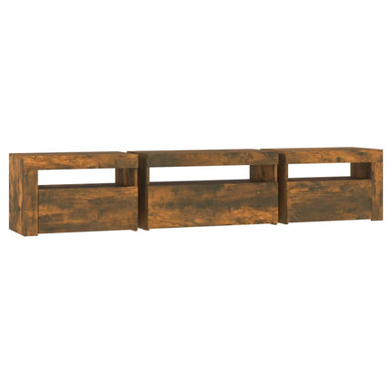 tv-bord med LED-lys 195x35x40 cm røget egetræsfarve