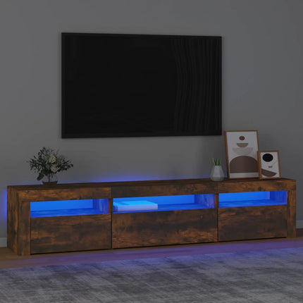 tv-bord med LED-lys 195x35x40 cm røget egetræsfarve