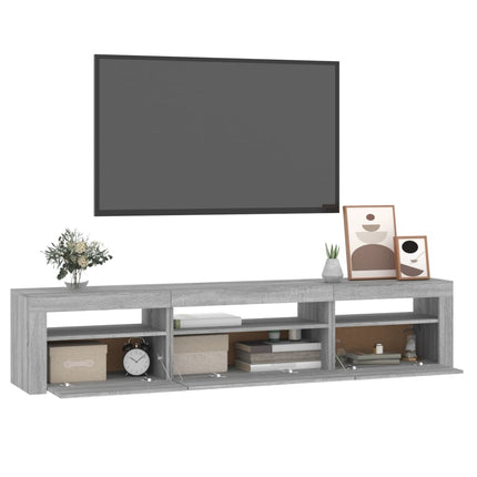 tv-bord med LED-lys 195x35x40 cm grå sonoma-eg