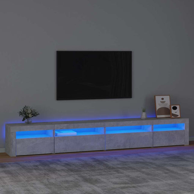sengebord med LED-lys 270x35x40 cm betongrå