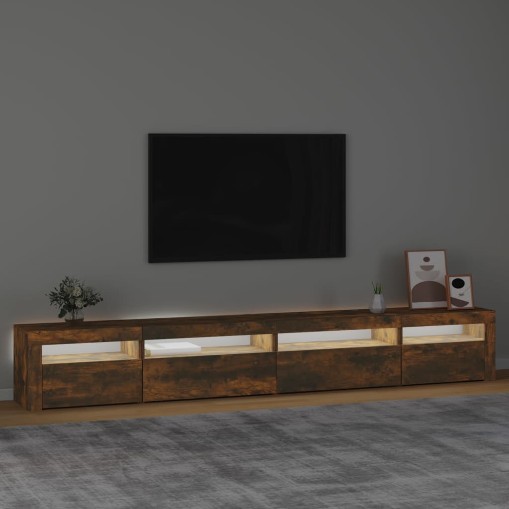 tv-skab med LED-lys 270x35x40 cm røget egetræ