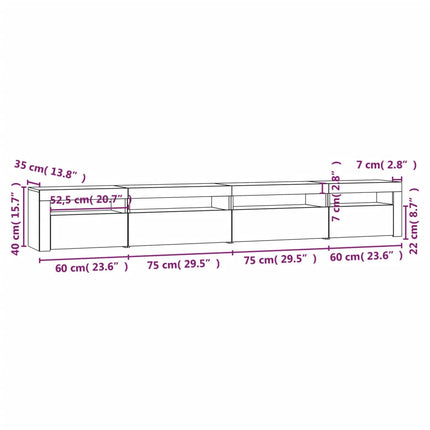 tv-skab med LED-lys 270x35x40 cm røget egetræ