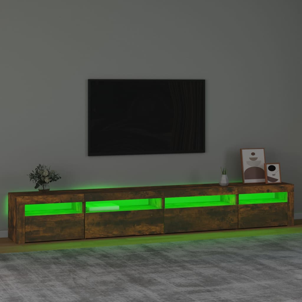 tv-skab med LED-lys 270x35x40 cm røget egetræ