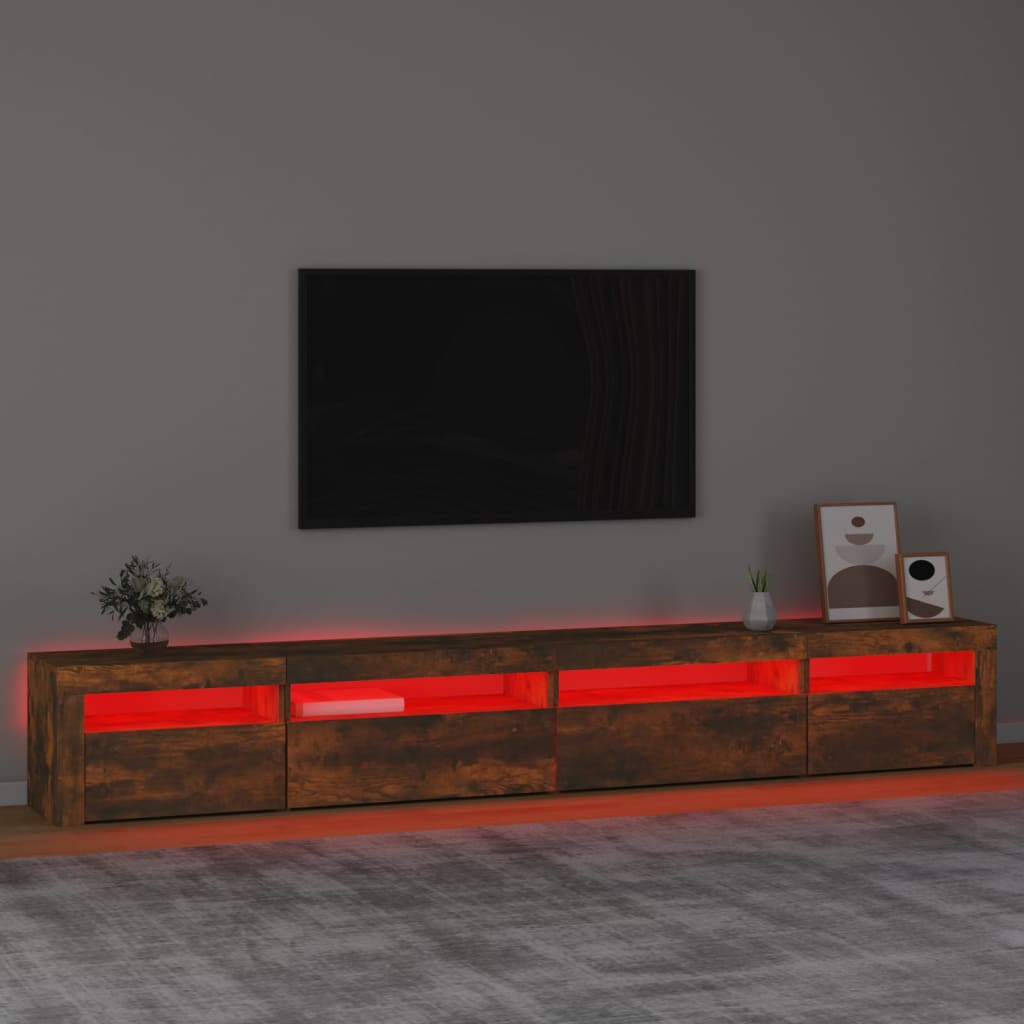 tv-skab med LED-lys 270x35x40 cm røget egetræ